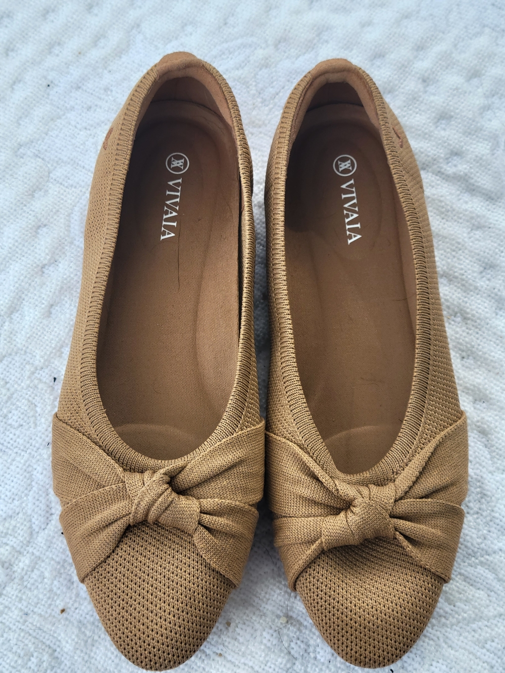 VIVAIA almond toe women's knot-front tan Ballet flats 7.5